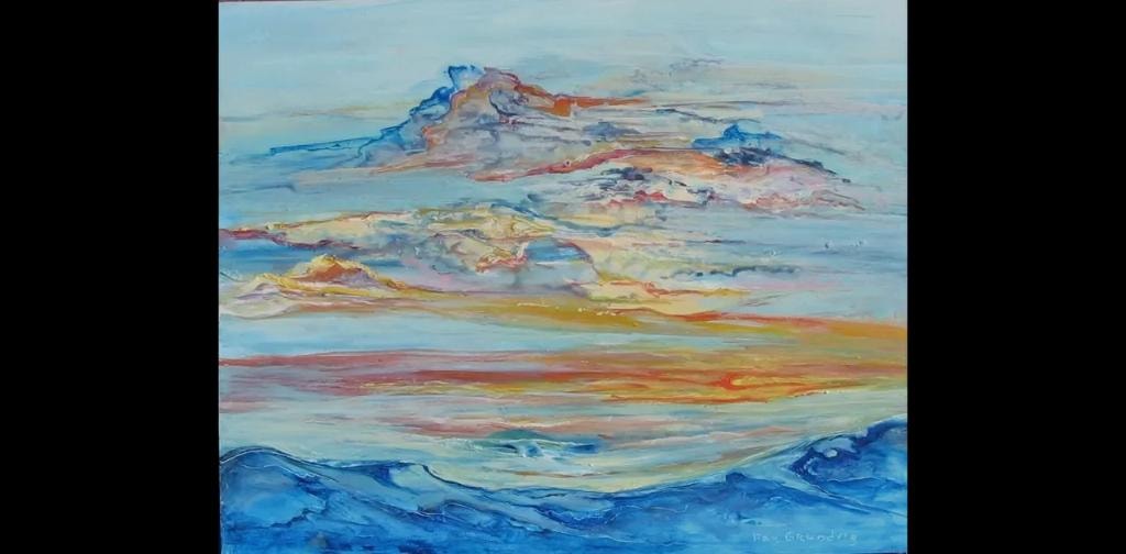 Abstract ocean and sky layers – oil painting by Fay Grundvig